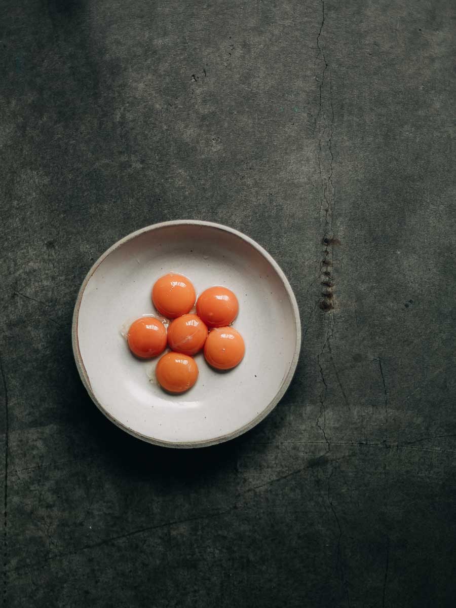 Six Egg Yolks on a earthenware bowl